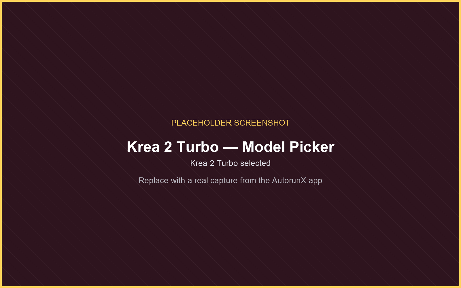 Selecting Krea 2 Turbo in the AutorunX model picker